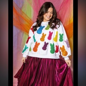 Queen Of Sparkles White Multi Peeps Sweatshirt Medium NWOT